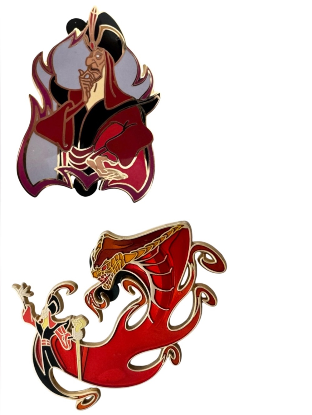 Disney Pins Set of 2 Jafar Flames LE 250 & Jafar Cobra Being Bad Villains  EUC
